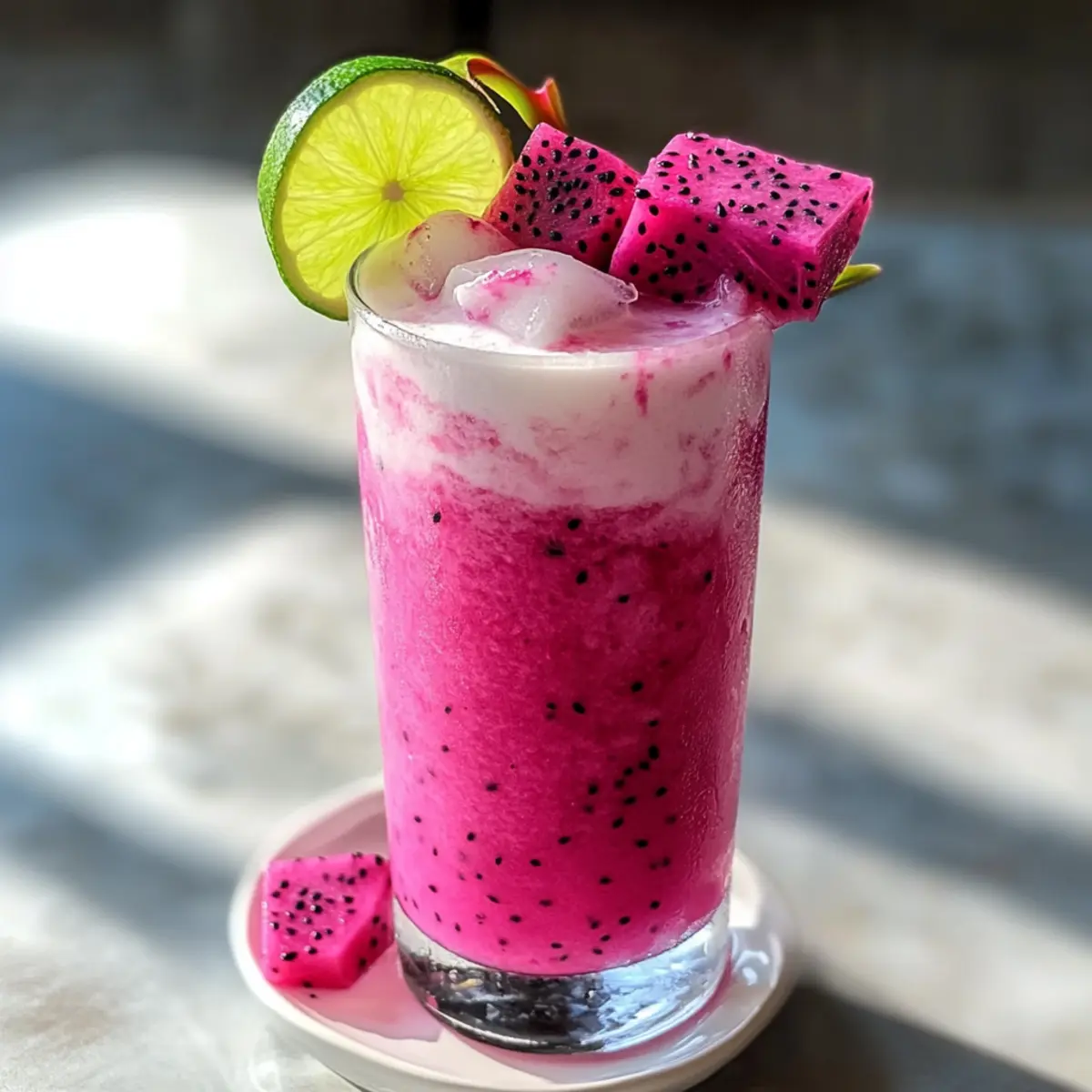 Pinke Drachenfrucht Colada für tropische Frische