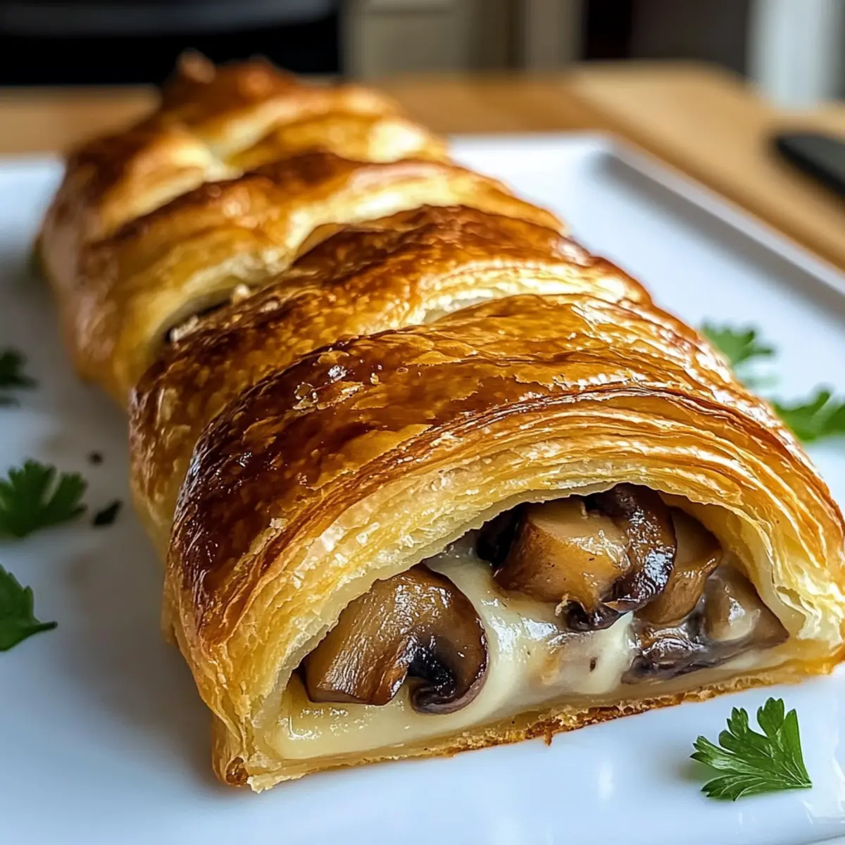 Herzhafter Pilz- und Gruyère-Blätterteig-Zopf Rezept