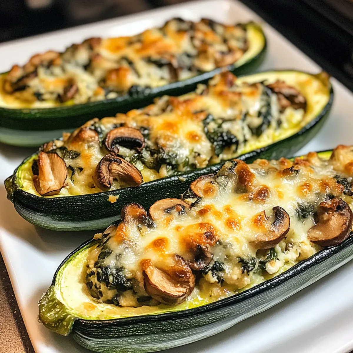 Spinat, Pilz und Ricotta gefüllte Zucchini-Boote Rezept