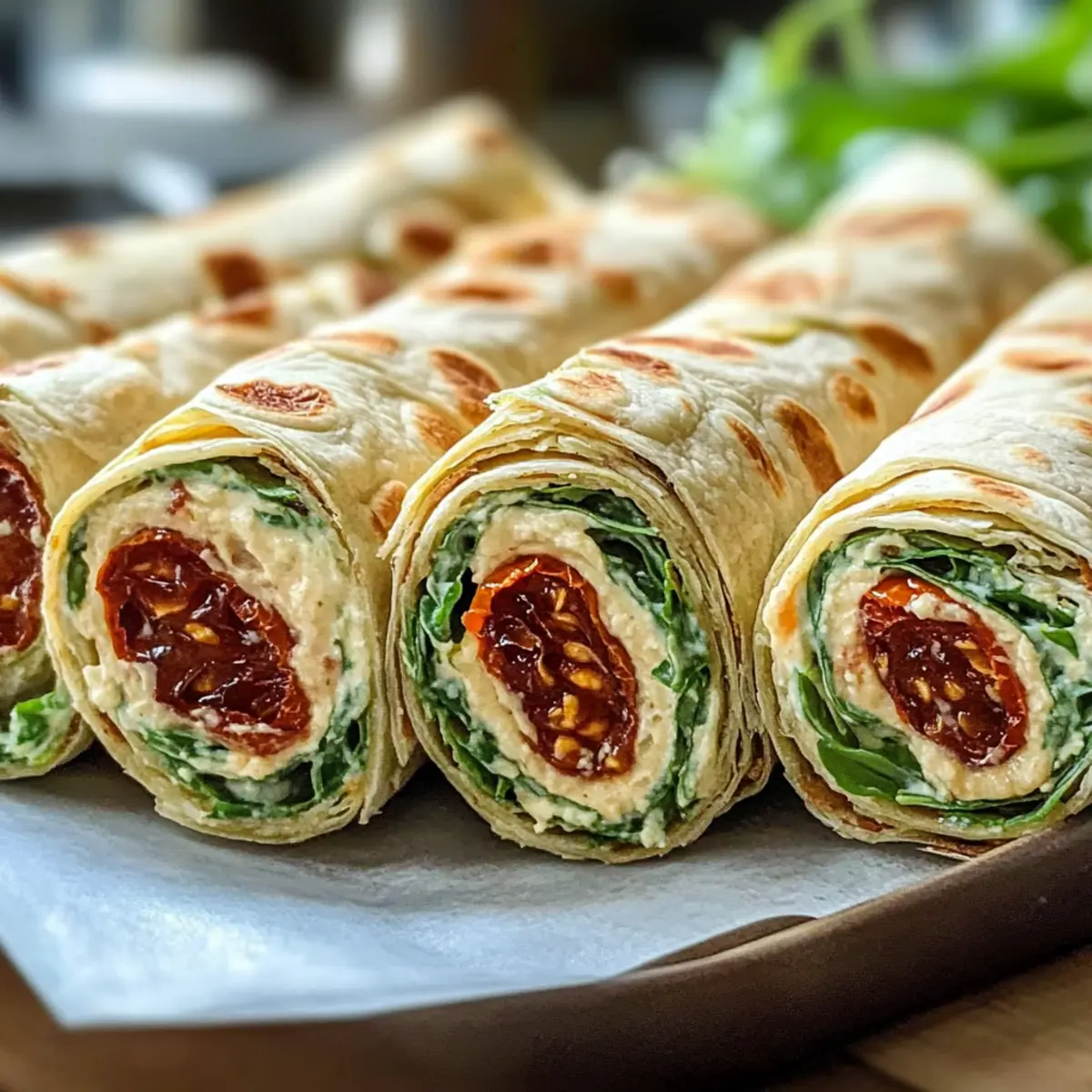 Vegane Vegetarische Wrap Röllchen mit Rucola und Tomaten
