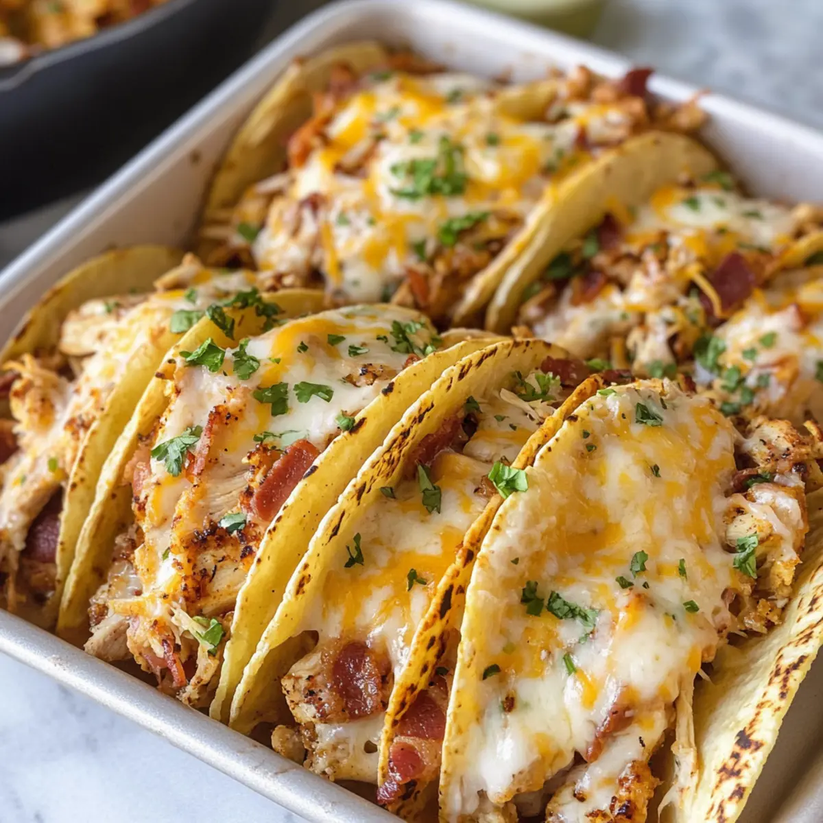 Leckere gebackene Hühnchen-Bacon-Ranch-Tacos für die ganze Familie