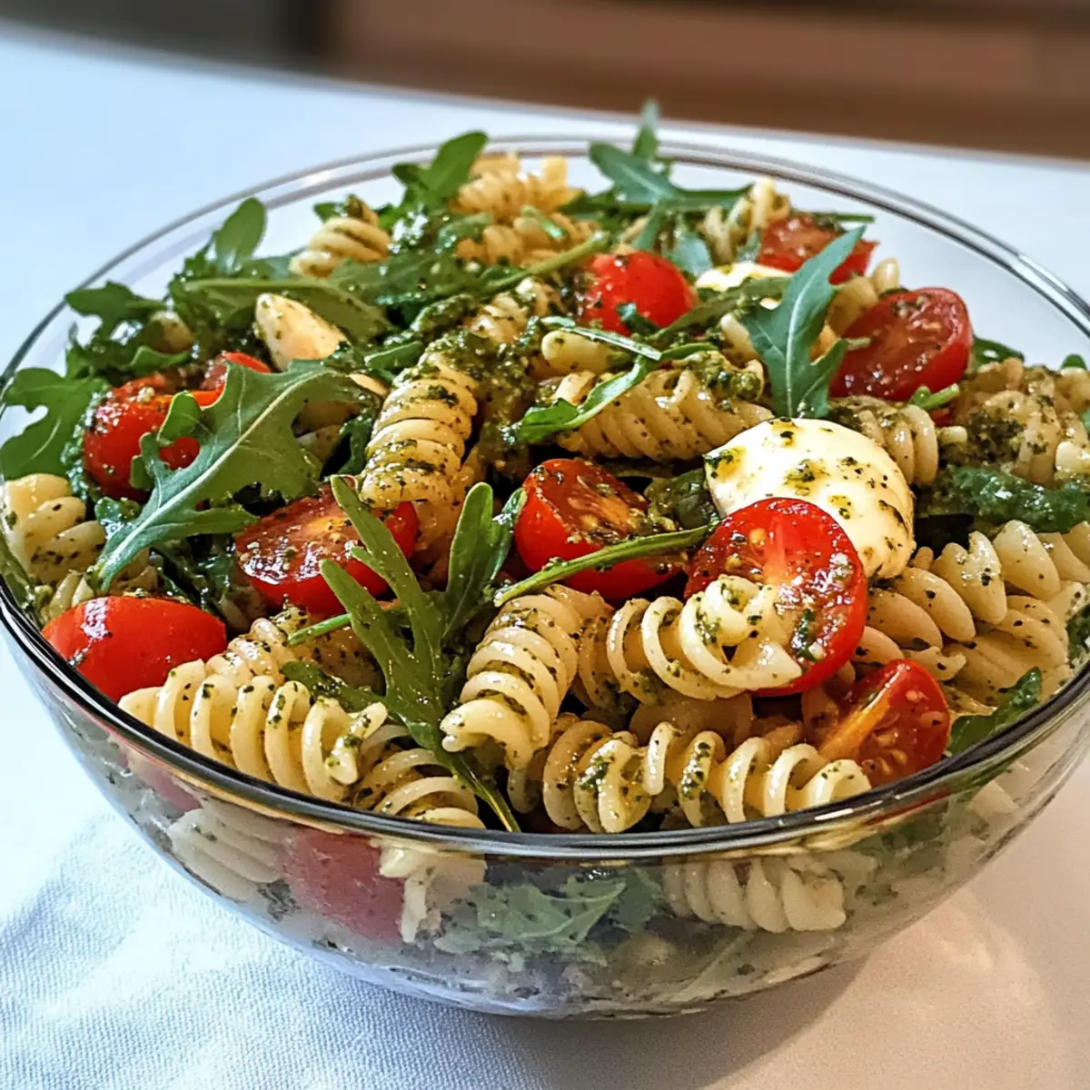 Bester italienischer Nudelsalat mit Rucola und Pesto