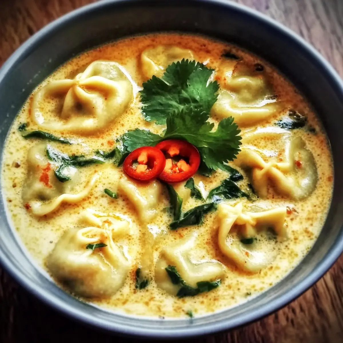 Cremige Thai-Dumpling-Suppe für warme Tage