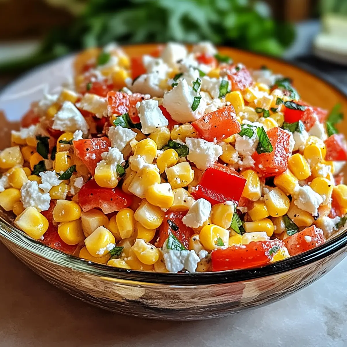 Frischer Paprika-Mais-Salat mit Feta-Dressing für den Sommer
