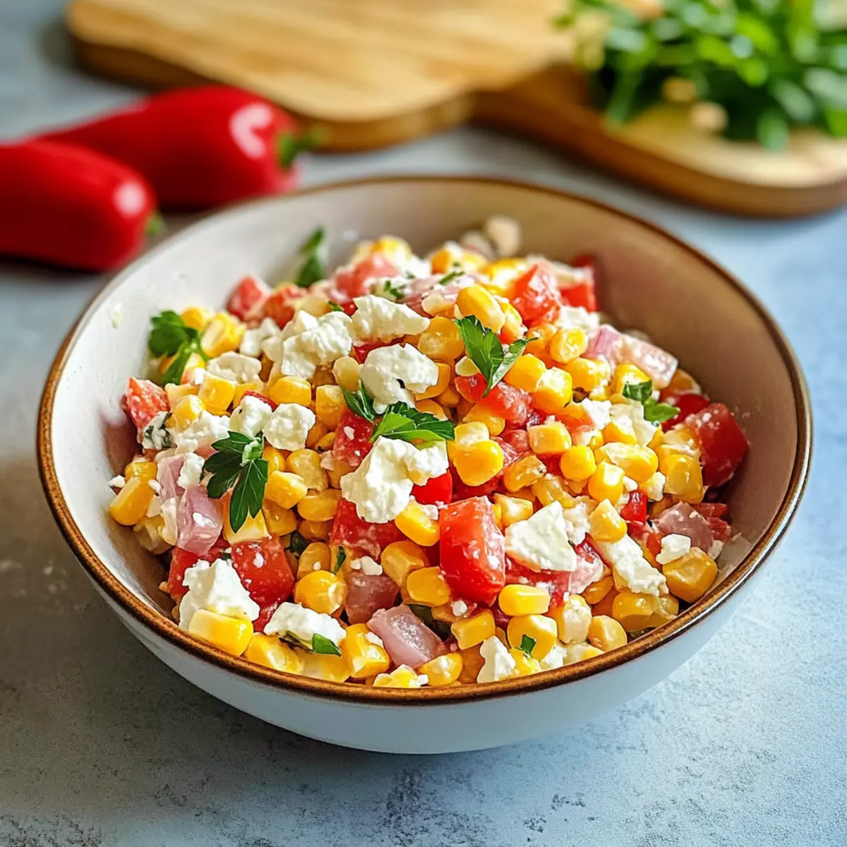 Paprika-Mais-Salat mit Feta & Joghurt-Dressing schnell zubereitet