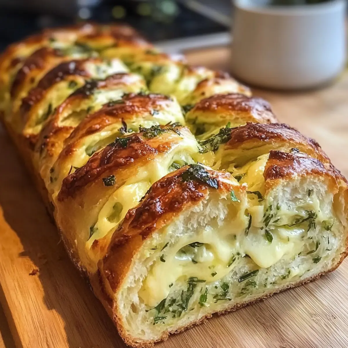 Wirbel Knoblauch Kräuter und Käse Brot selbstgemacht