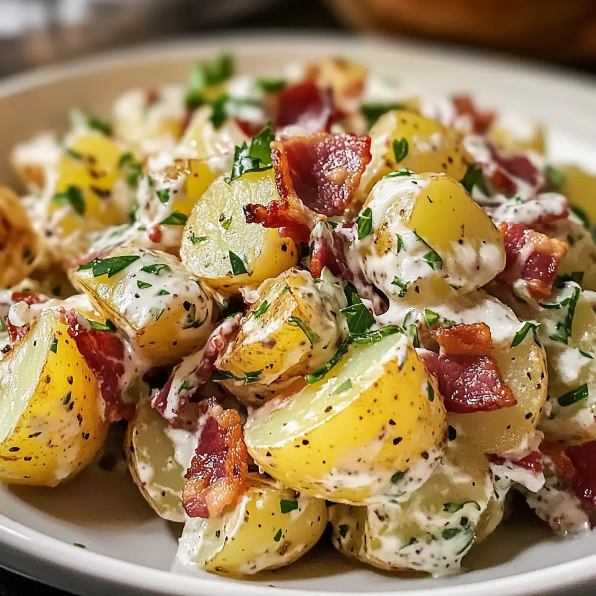 Leckere Jamie Oliver Kartoffelsalat mit speckigem Twist