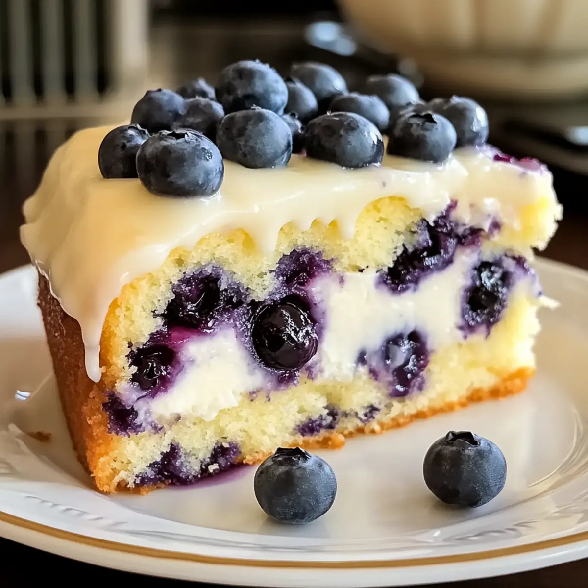 Zitronen-Blaubeer-Kuchen mit Cheesecake-Guss genießen