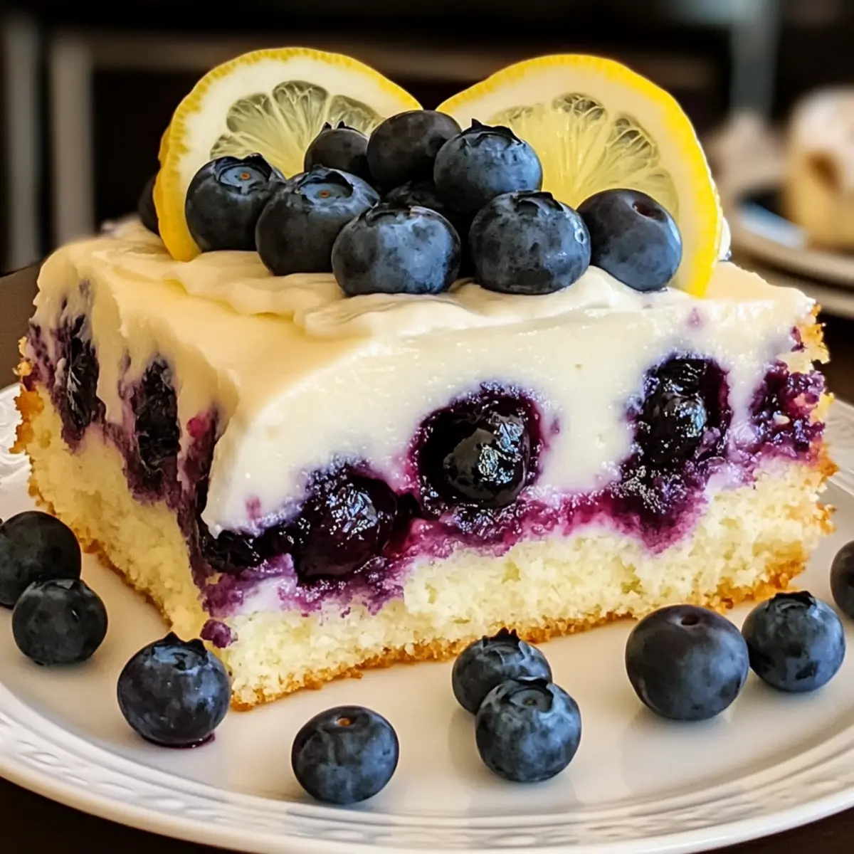 Zitronen-Blaubeer-Kuchen mit Cheesecake-Guss Rezept