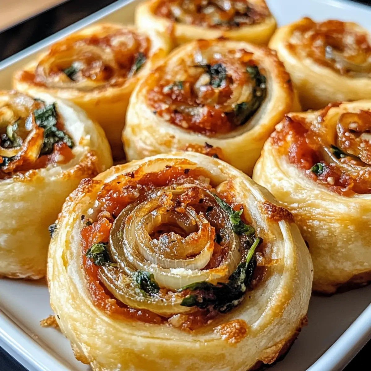 Veganische Karamellisierte Zwiebel & Spinat Pizzarollen