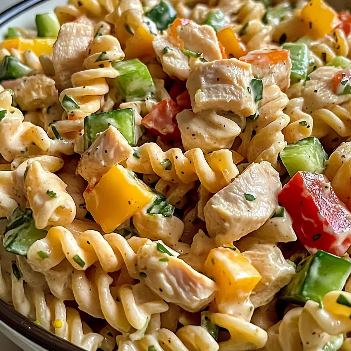 Barbecue-Hühnchen-Pastasalat für den Sommergenuss