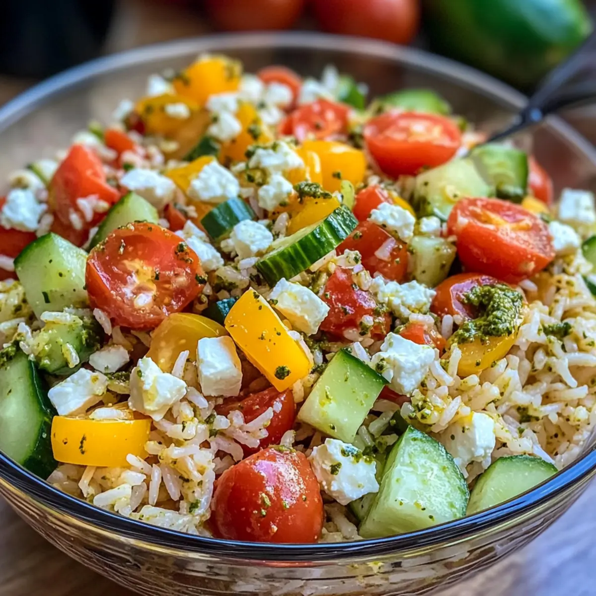 Bunter Reissalat mit Pesto Dressing – Sommerleicht genießen