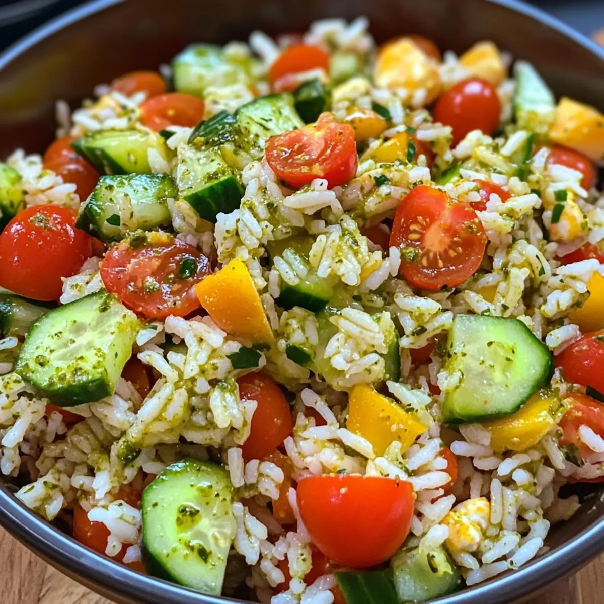 Bunter Reissalat mit Pesto-Dressing für frische Sommermomente