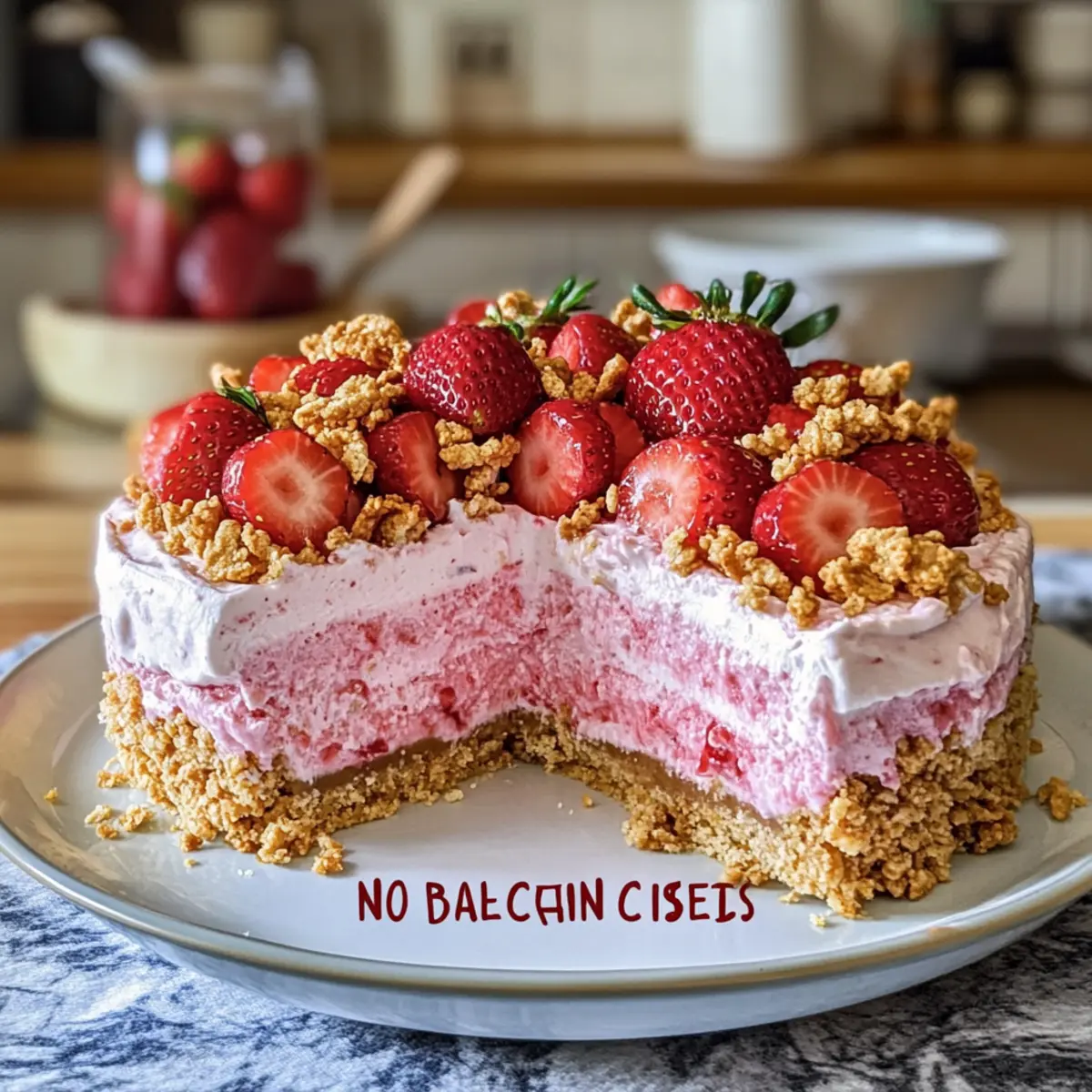 Erdbeer Crunch Käsekuchen ohne Backen für heiße Tage