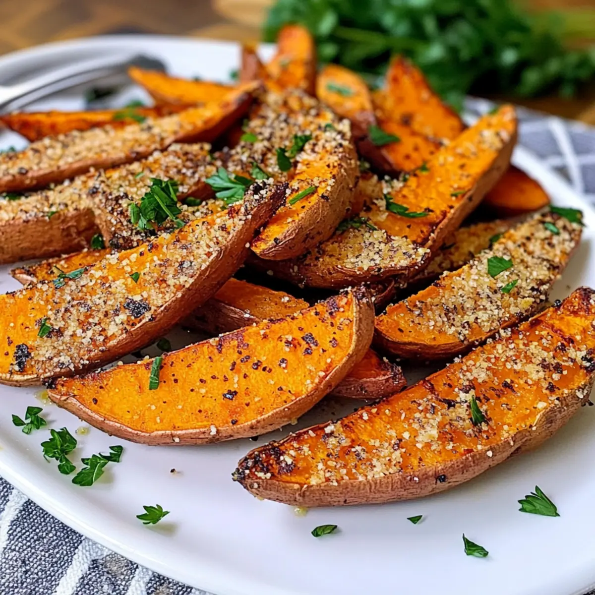 Knoblauch Parmesan Süßkartoffelspalten perfekt genießen