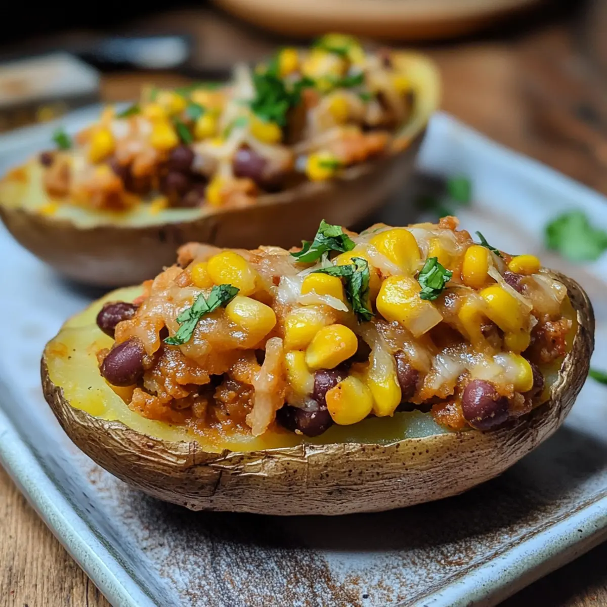 Gefüllte Ofenkartoffeln mit Gemüse und veganem Käse