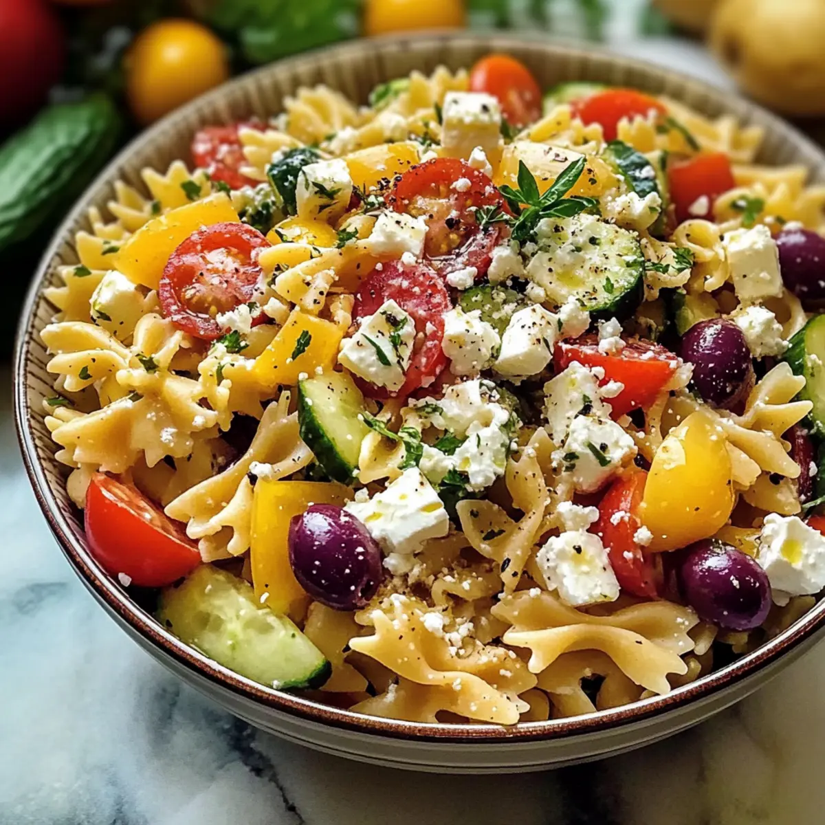 Mediterraner Nudelsalat für den perfekten Sommergenuss