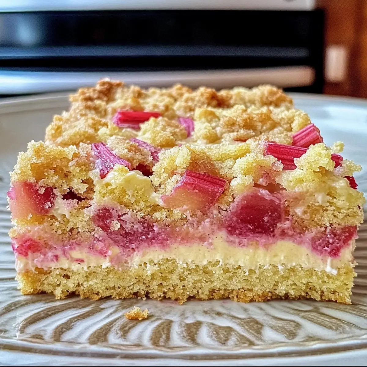 Rhabarber-Blechkuchen mit Vanillepudding genießen