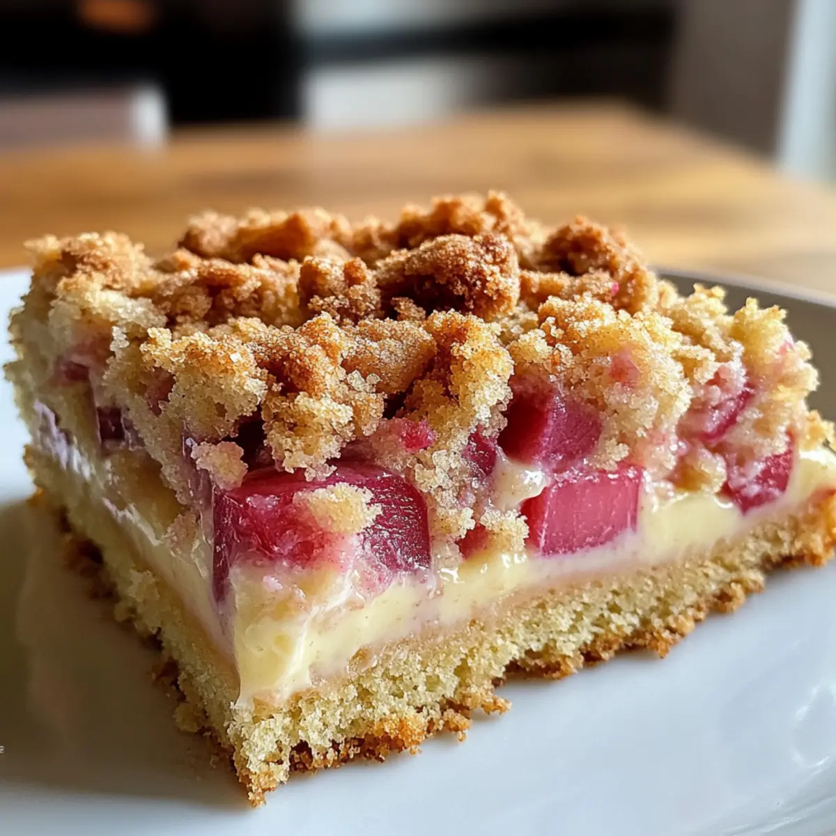 Rhabarberkuchen mit Pudding und Streuseln Rezept