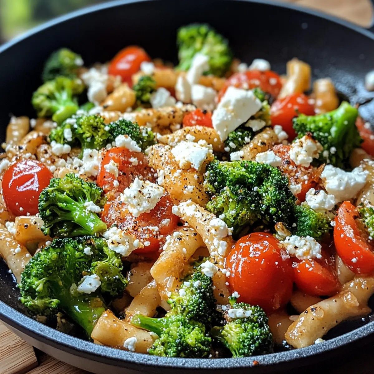Schupfnudelpfanne mit Brokkoli, Feta und Tomaten schnell zubereitet