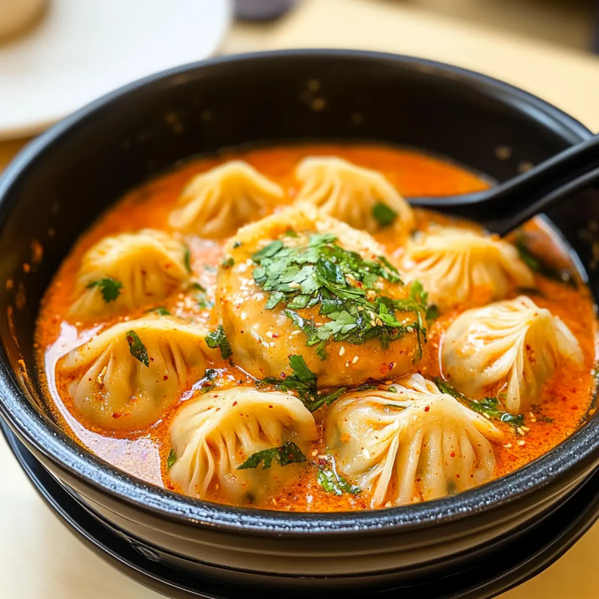 Suppe Knödel in cremiger Gochujang Soße genießen