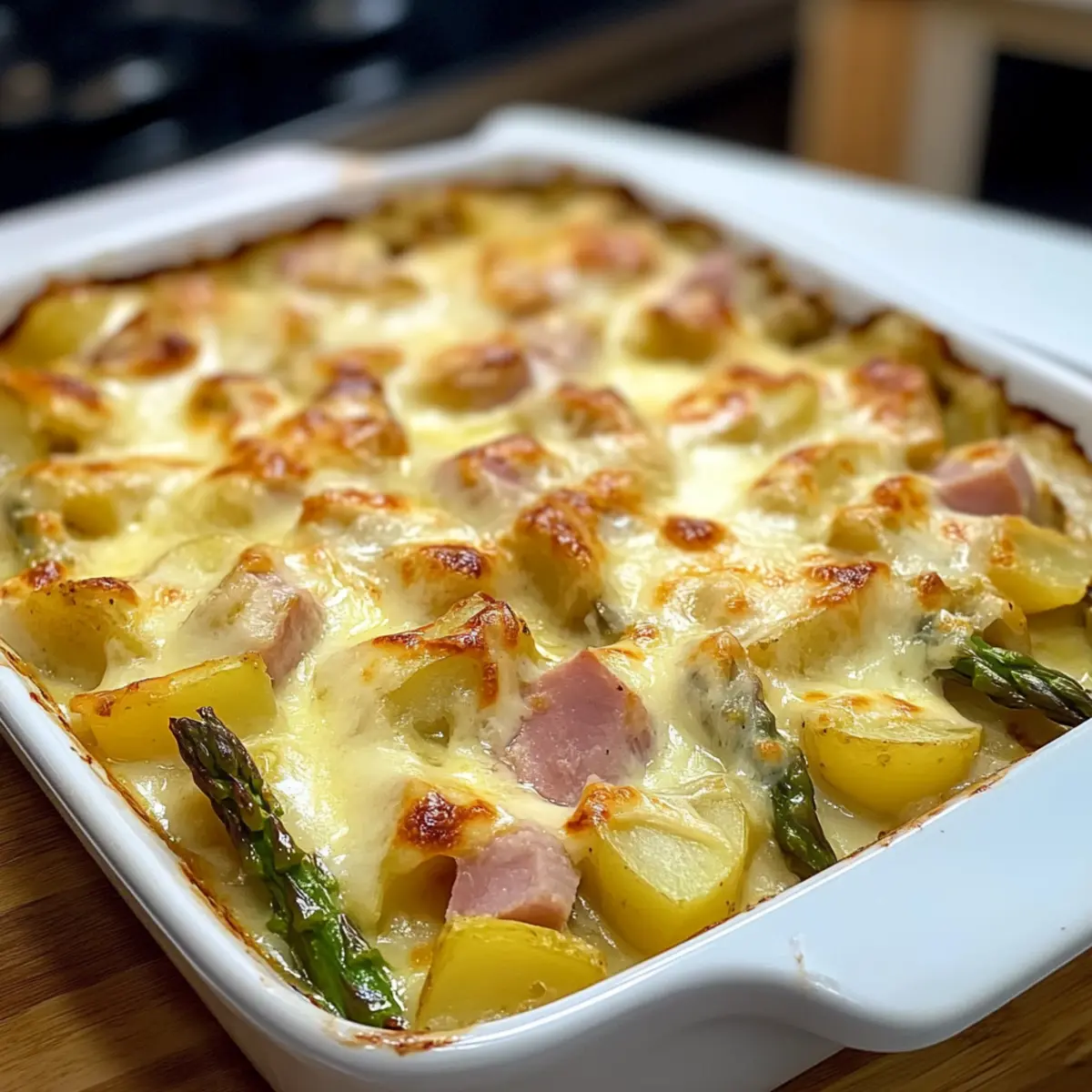 Spargelauflauf mit Kartoffeln und Schinken lecker leicht