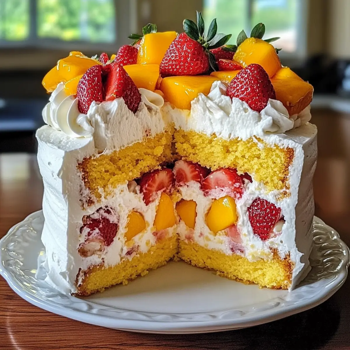 Erdbeer-Mango-Split-Kuchen für fruchtigen Genuss