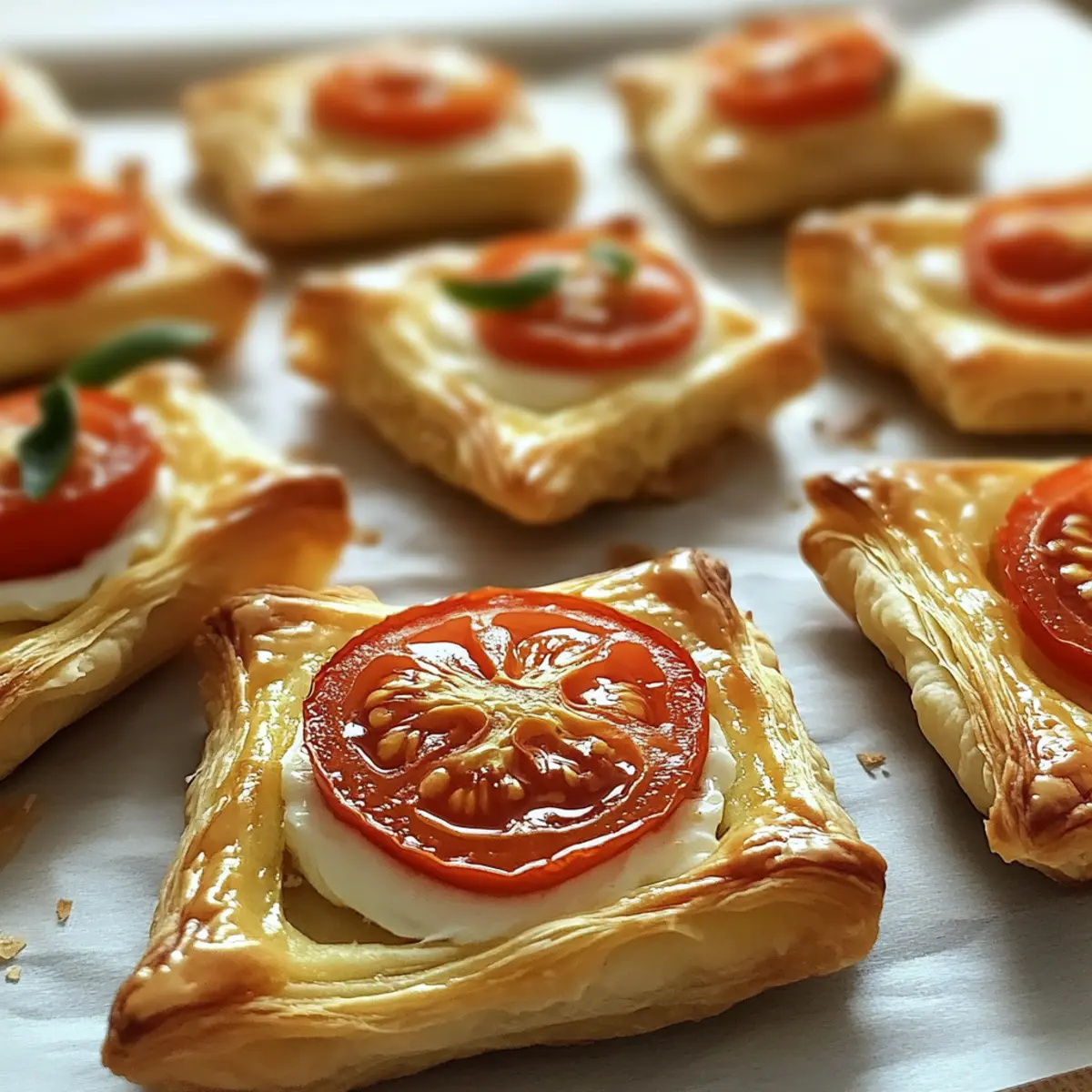 Vegan Blätterteigteilchen mit Frischkäse und Tomate