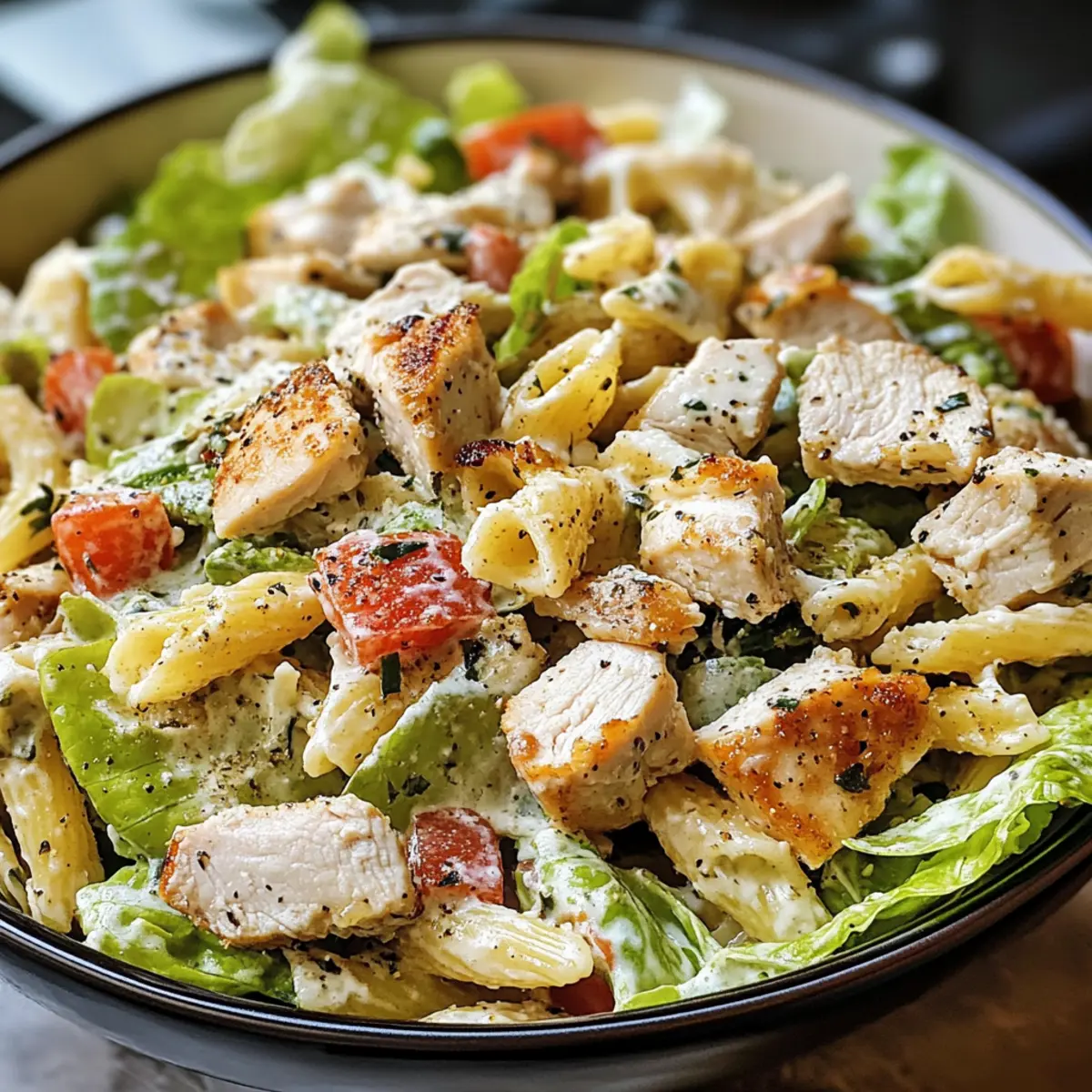 Einfache Hähnchen Caesar Pasta Salat Rezept für jeden Tag