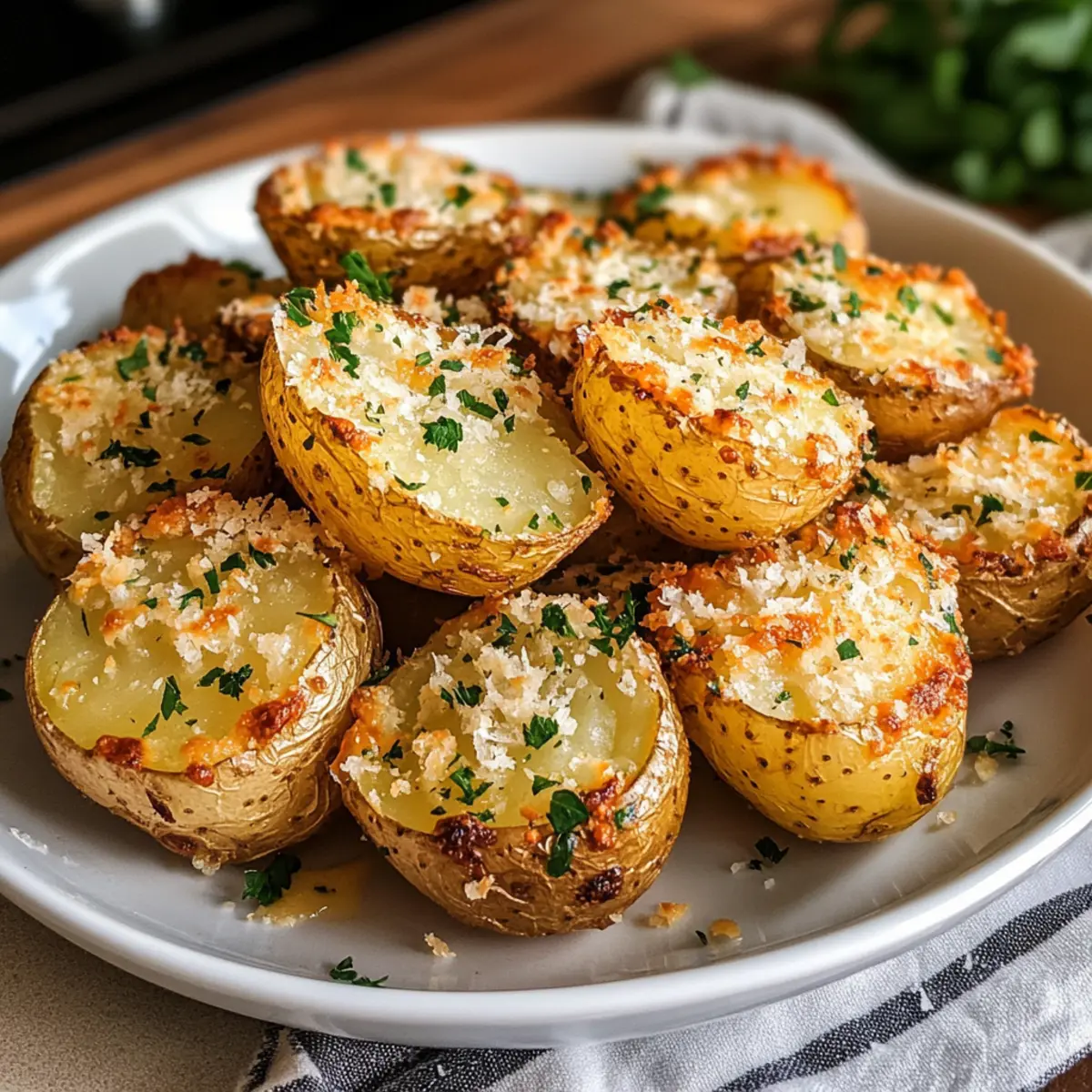 Gebackene Kartoffeln mit Knoblauch & Parmesan genießen