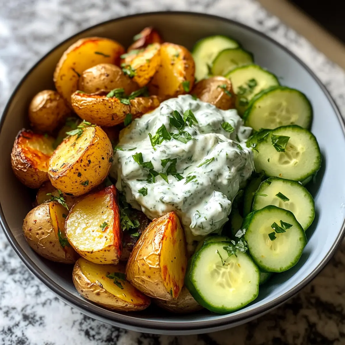 Griechische Kartoffel Bowl mit frischem Tzatziki