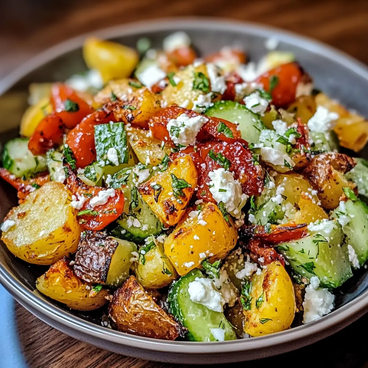 Knuspriger Kartoffelsalat mit frischem Gemüse