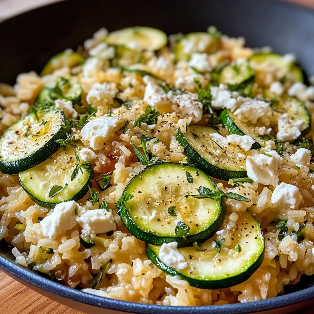 Mediterrane Zucchini-Reis-Pfanne mit Feta für jeden Tag