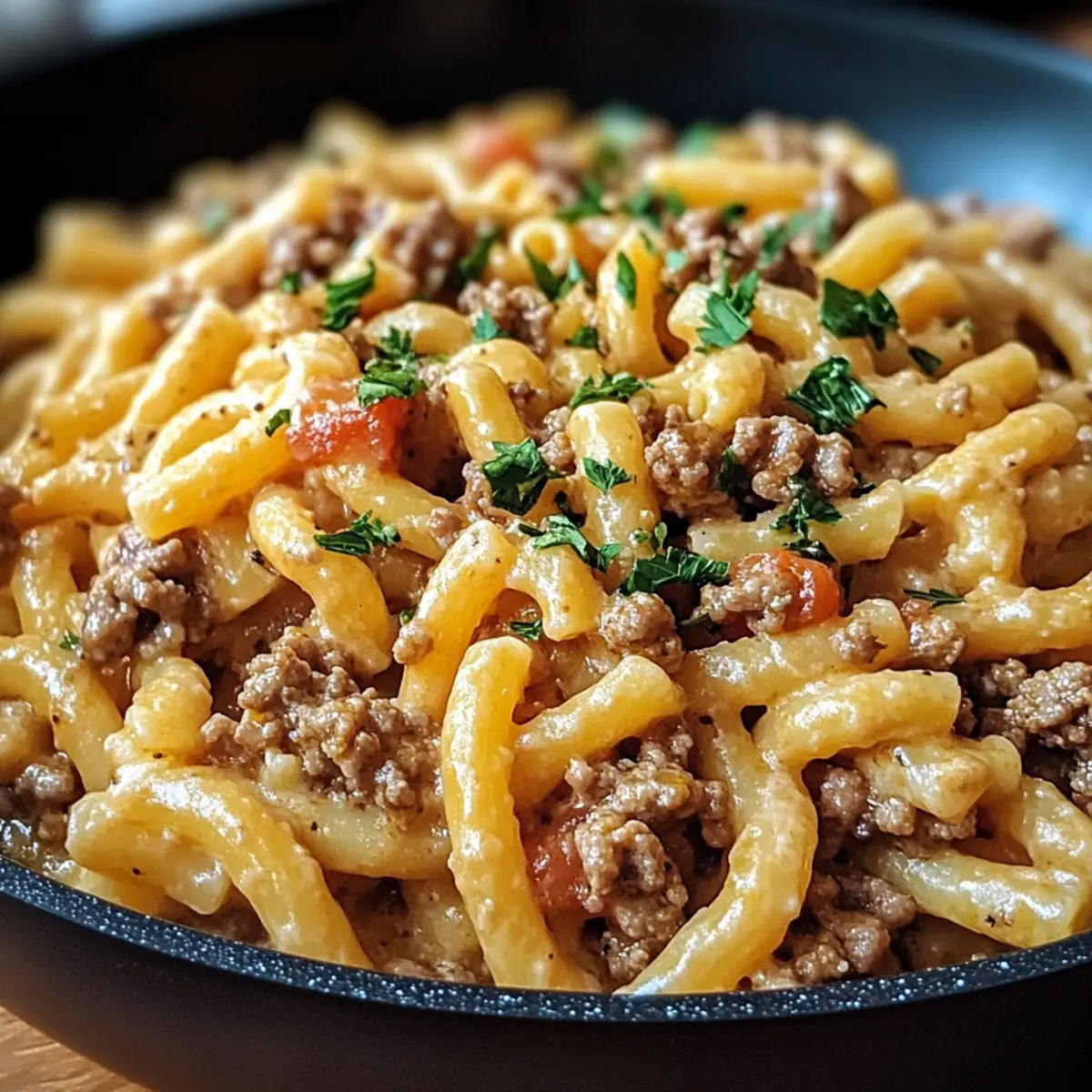 Ein-Topf Hackfleisch Pasta für schnelles Abendessen
