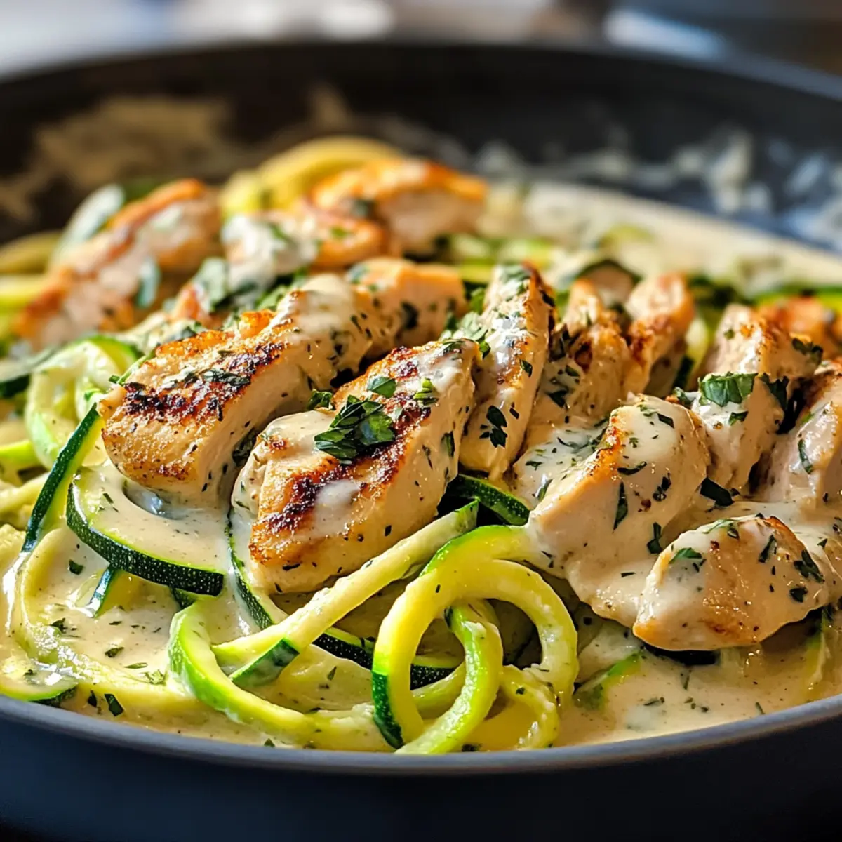 Zucchini-Nudeln Hähnchen Alfredo für gesunde Genießer