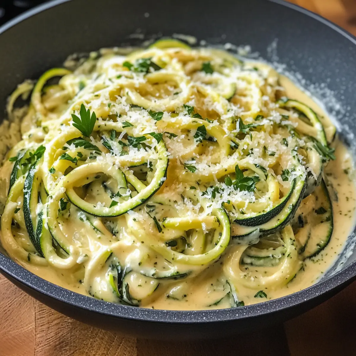 Zucchini-Spaghetti in cremiger Sauce leicht gemacht