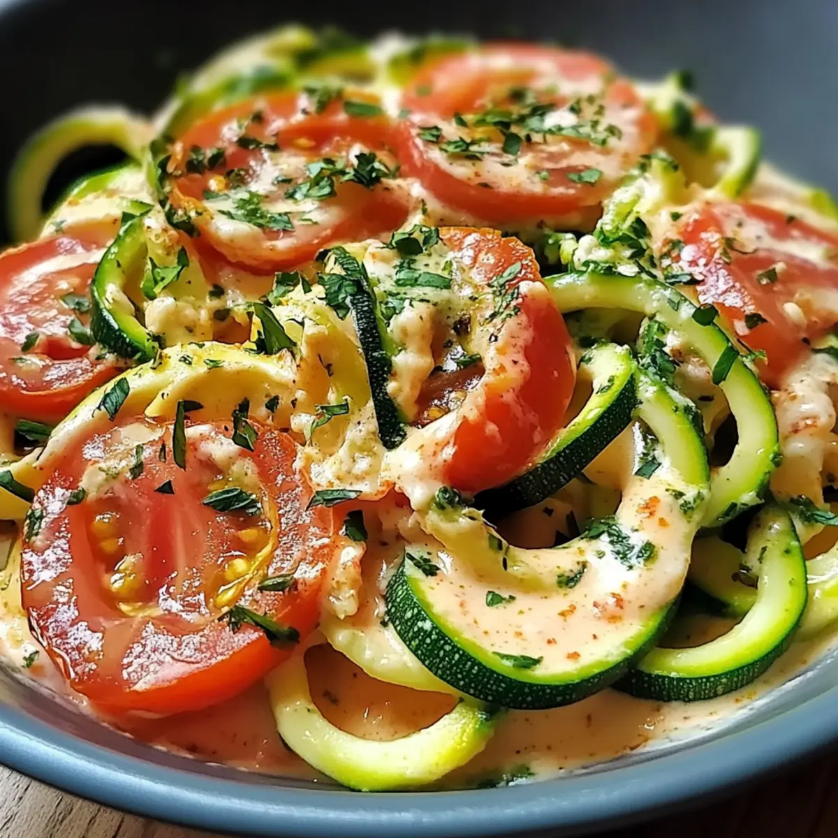 Zucchininudeln mit Frischkäse und Tomaten leicht gemacht